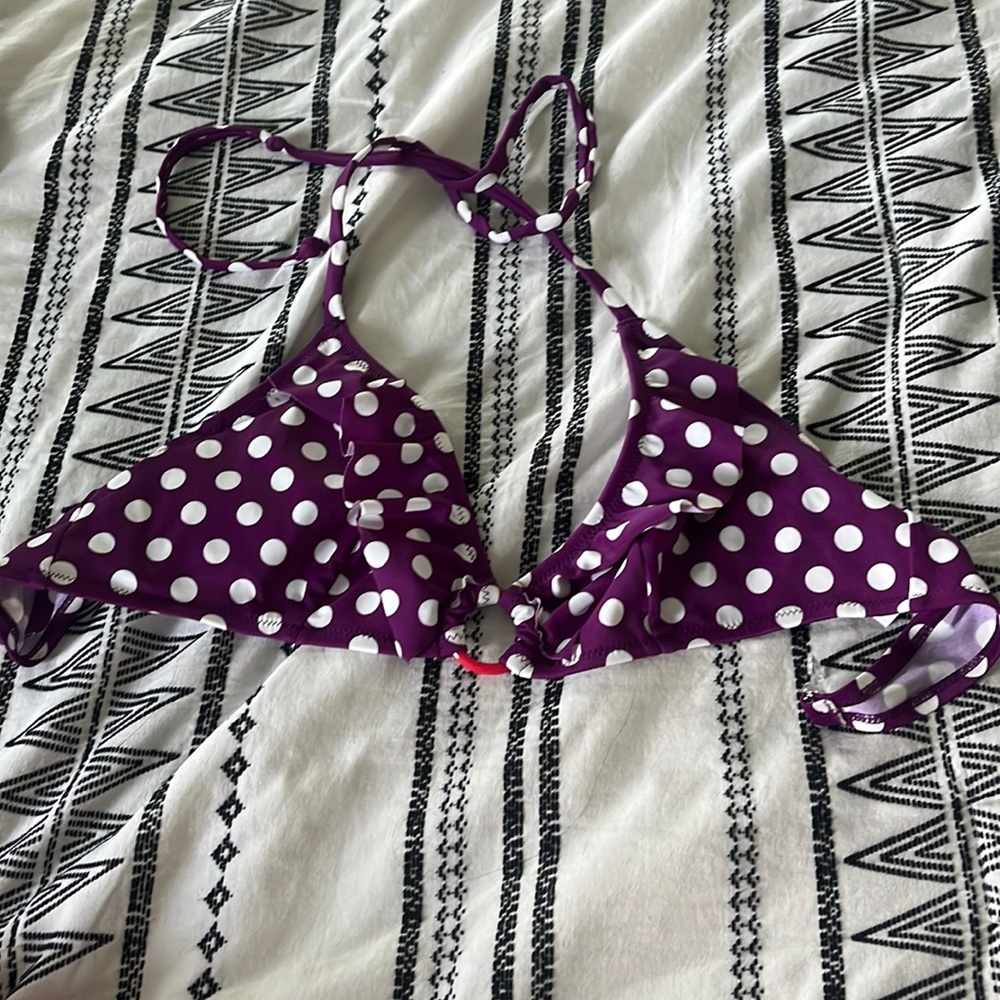 Purple and white polka  dot triangle bikini top
